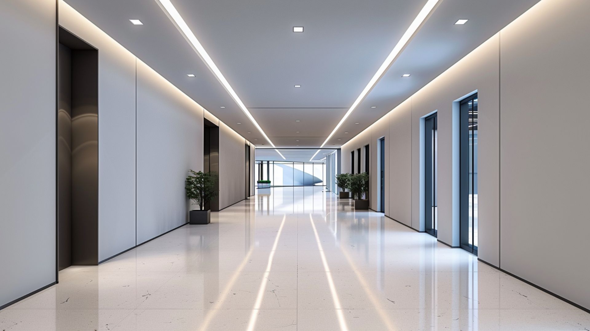 Finished commercial corridor drywall